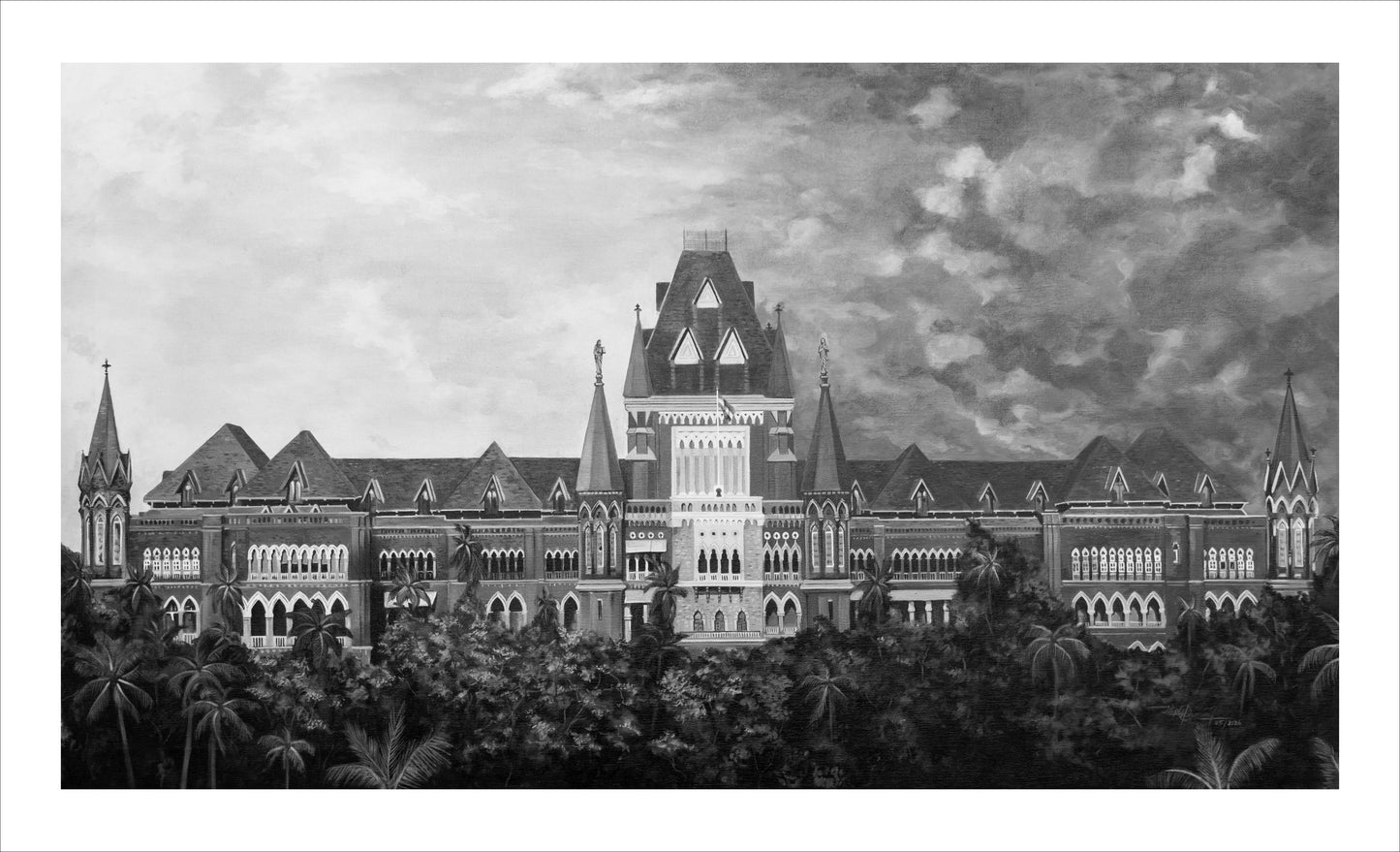 Duality of the Bombay High Court - Large Canvas Artwork Black & White