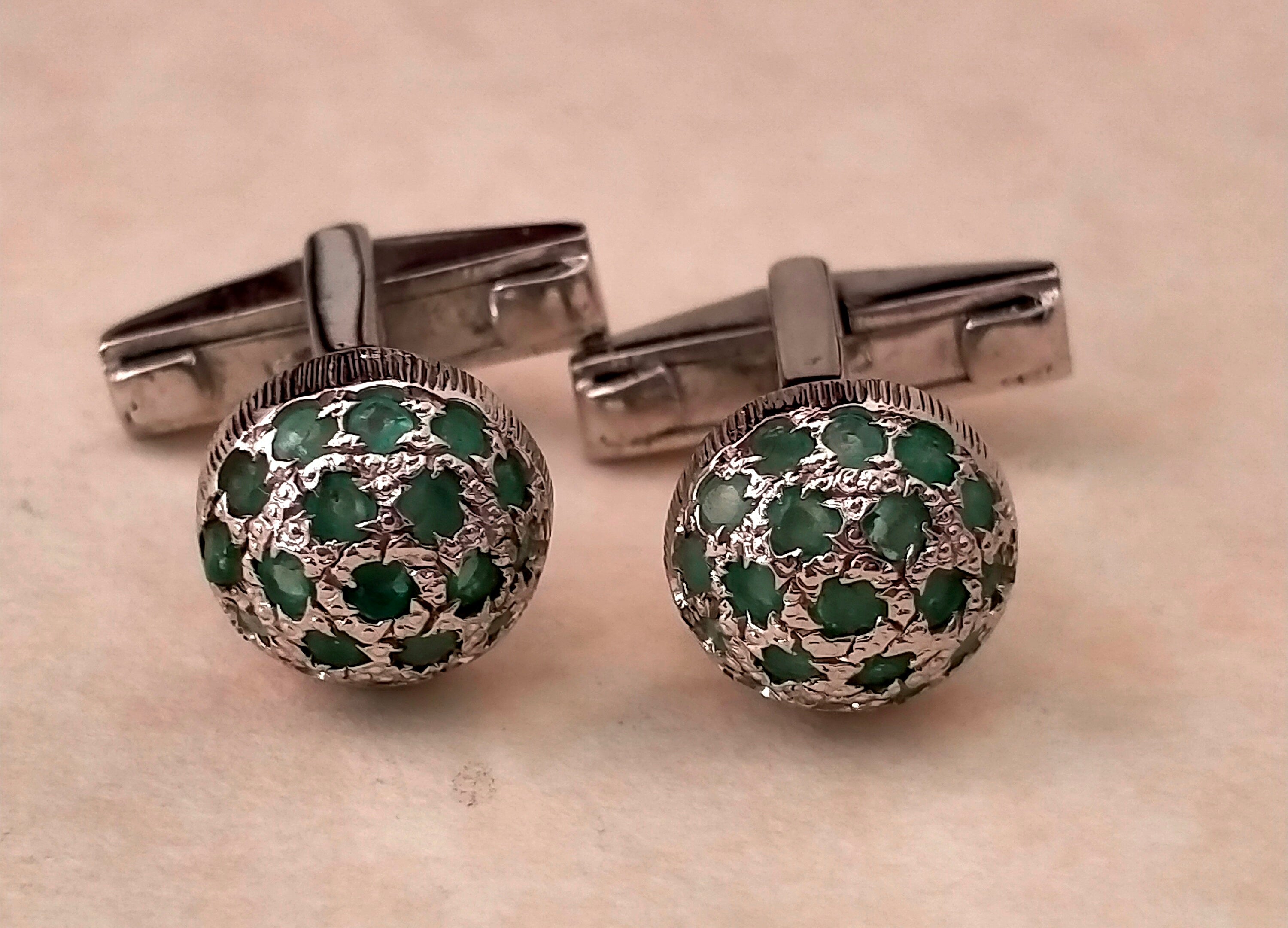 Cufflinks - Natural Emerald Cluster in Silver