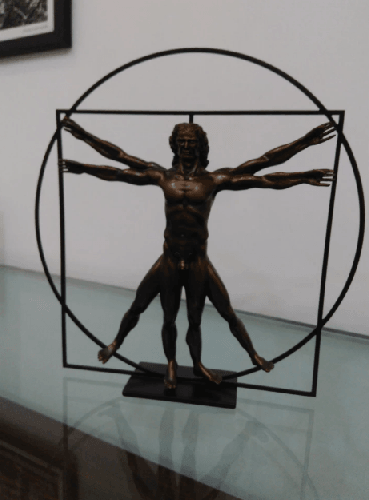 Statuette L'Homme De Vitruve - Façon Bronze Sur Socle - Résine - Reproduction
