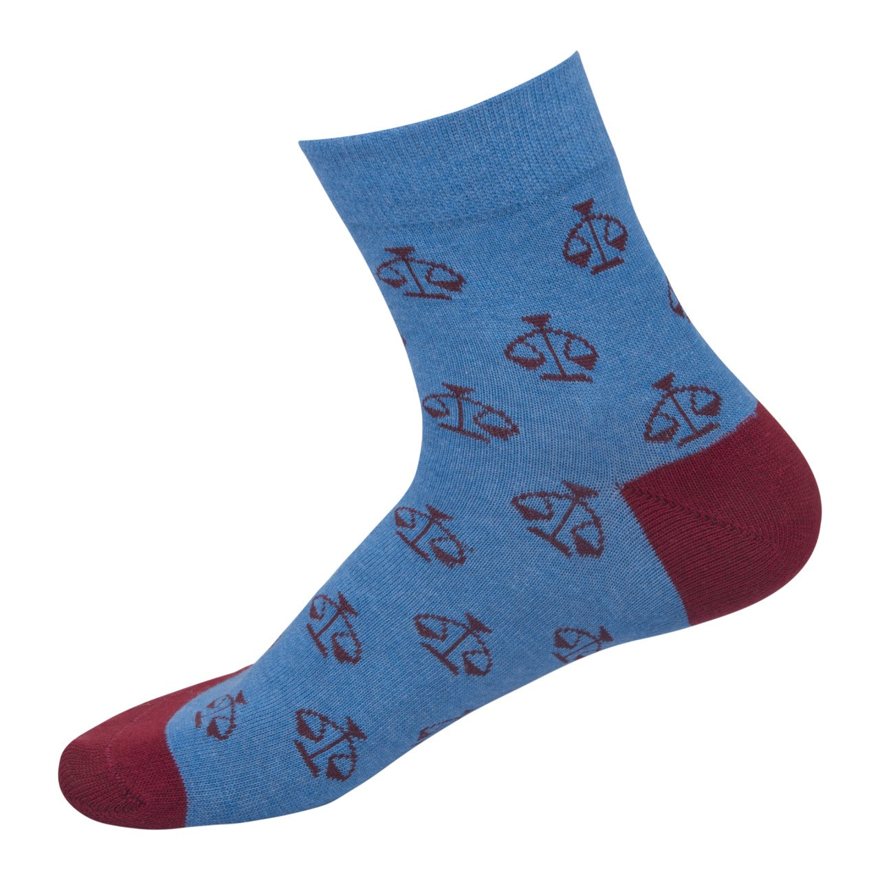 The Sassy Solicitor Socks - Ankle Length | Scales of Justice Socks | Blue with Maroon Pattern